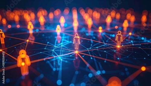 Abstract network of interconnected people, representing social connections and technology.