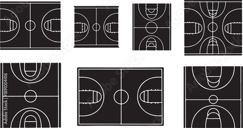 Collection of various basketball court diagrams and layouts designs