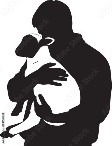 Silhouette of a person holding a dog