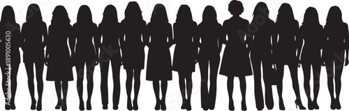 Silhouettes of a group of women standing together in unity