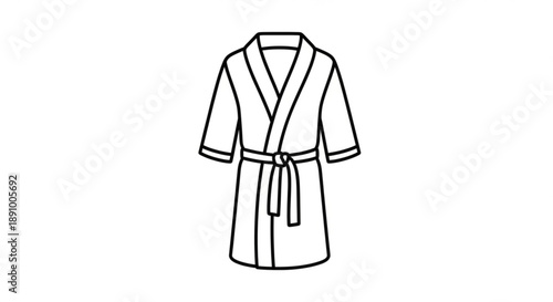 A simple line drawing of a short sleeved bathrobe with a belt tied around the waist on a plain white background