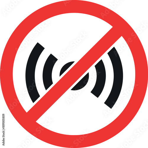 No WiFi Signal Prohibited Icon – Wireless Network Restriction Warning Sign Vector Illustration