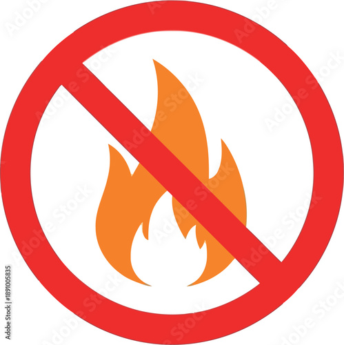 No Fire Symbol Vector Icon for Safety, Prohibition, and Warning Signage Applications