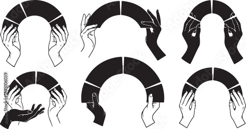 Hands and arms in various positions and movements illustration