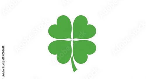 A vibrant green four leaf clover on a plain white background symbolizing luck and nature