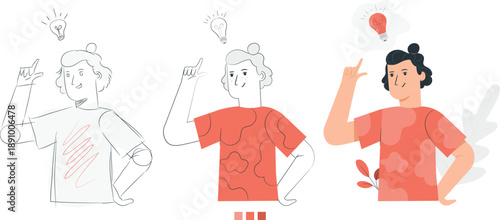 Illustration of diverse individuals pointing upwards in various poses and attire