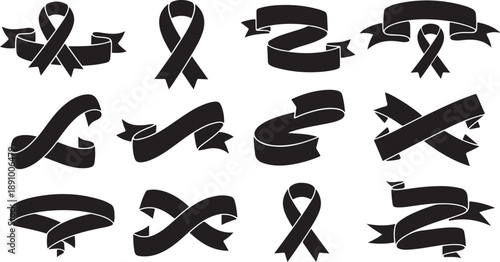Black Ribbons and Banners in Various Shapes and Forms
