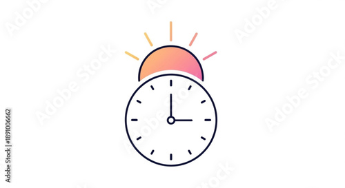 Clock face with sunrise or sunset behind symbolizing new beginnings and time