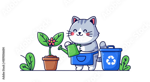 Tired Cat Working Late at Night – Remote Work Lifestyle Illustration

