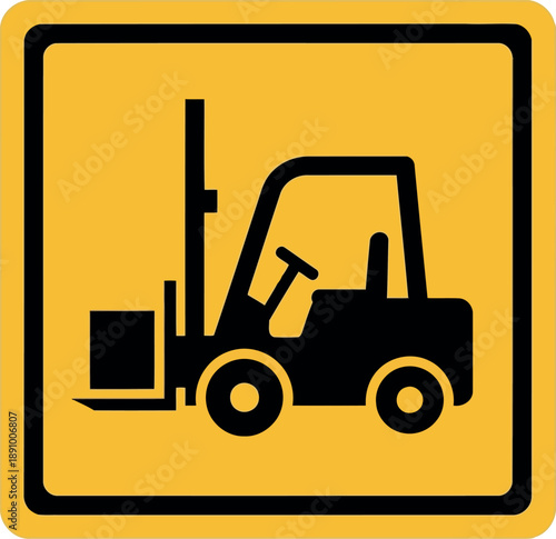 Forklift Safety Sign Icon – Industrial Equipment Warning Symbol on Yellow Background