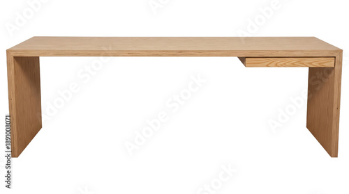 Modern minimalist light wood office desk with a single drawer on a transparent background