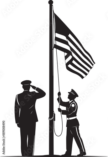 Respectful military flag raising ceremony Vector