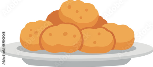 Vector illustration of chicken nuggets on a plate isolated on white background for fast food menu design
