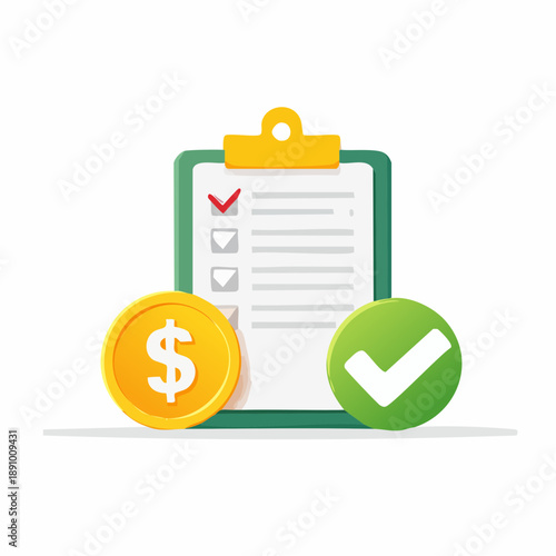 Bill payment icon featuring dollar sign and check mark representing financial transaction success and invoice documentation