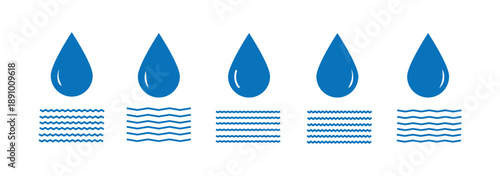 Black and white water droplet icon collection, minimalist drop shapes set for design, logo, rain, liquid, and vector illustration