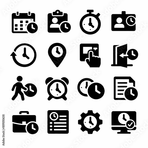 Time management icons: calendars, clocks, and task symbols for efficient planning