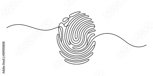 Continuous line art drawing of a fingerprint representing identity and technology Vector, illustration
