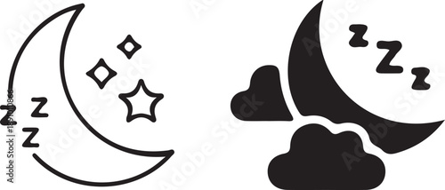 sleep crescent moon stars icon set vector illustration design art logo