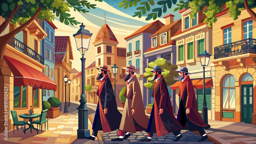 vector, illustration, family, city, vintage, antique, art, style, tourism, travel, banner, advertising, tour, excursion, adventure