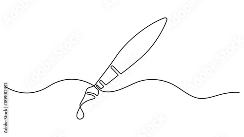 Paint brush in one continuous line art illustration, Single line art paint brush. Continuous line drawing of a paintbrush creating a flowing. wavy stroke, symbolizing creativity. Vector illustration