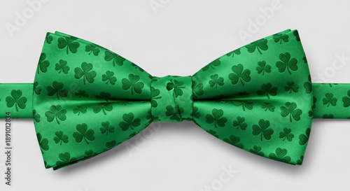 Green bow tie with shamrocks on white background for st patrick's day fashion accessory