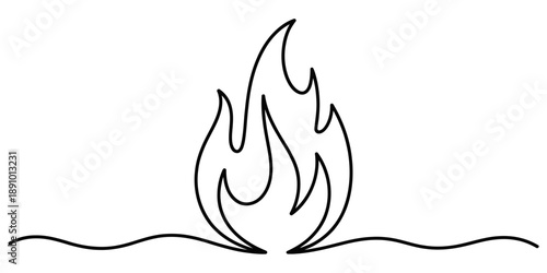 Minimalist continuous line drawing of a stylized flame or fire icon vector illustration on white background Vector, illustration