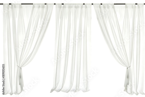 White sheer curtains with different drapery styles on white background png isolated on a transparent background