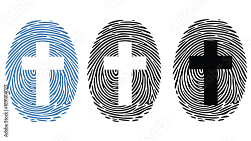 Three fingerprint icons with crosses in different colors and styles