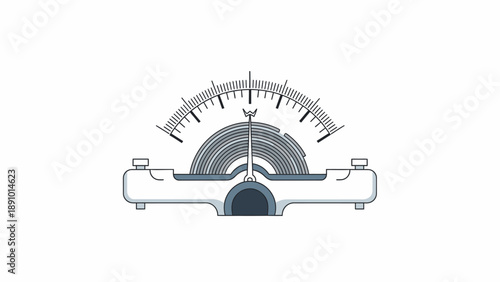 Illustration of a vintage-style analog gauge with a dial and needle on a white background, showcasing a mechanical device with a retro aesthetic and gray tones.