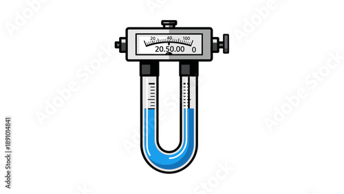 Illustration of a pressure gauge with a U-shaped tube and dial indicator on a white background.
