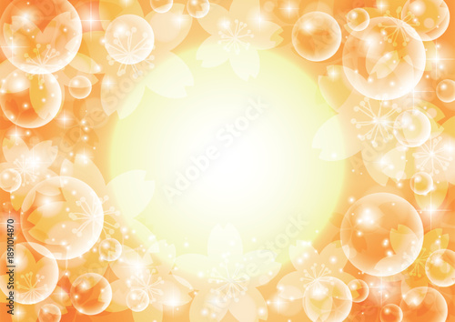 桜シャボン背景、オレンジ、かわいい、イラスト