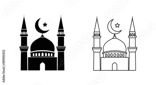 Islamic mosque architecture black white design