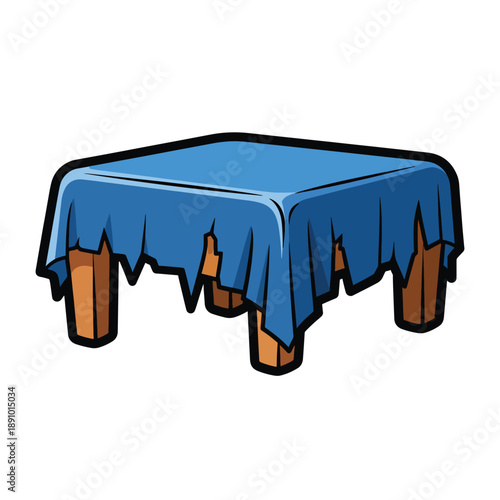 A blue cloth draped over a wooden table