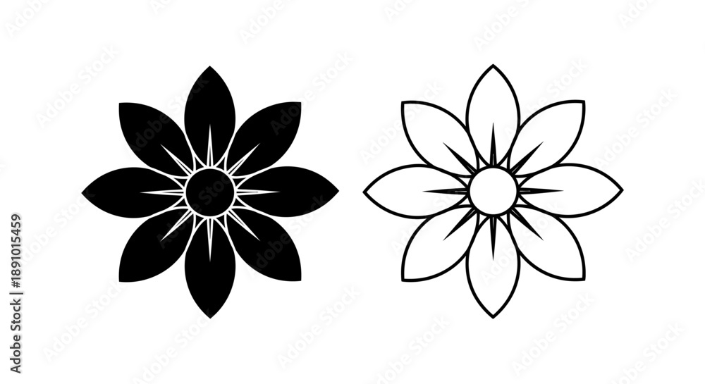 Obraz premium Black and white flower silhouette vector illustration