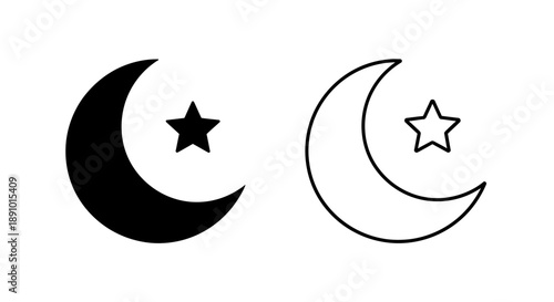 Minimalistic crescent moon star symbols