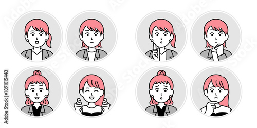 女性ビジネスパーソンのアイコンセットイラスト素材