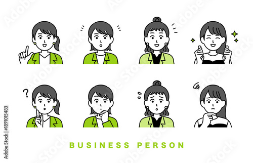 女性ビジネスパーソンのアイコンセットイラスト素材