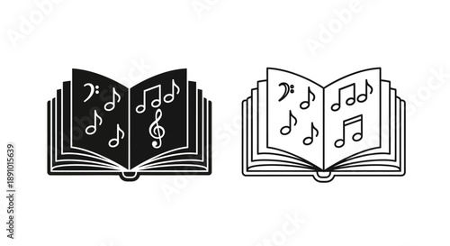 Music book icon set musical notes sheet