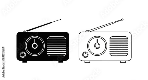 Vintage radio retro design black white illustration