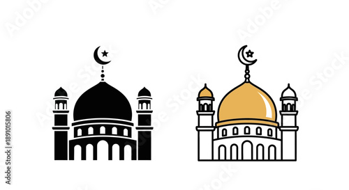 Islamic mosque icon set religious symbols