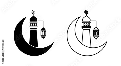 Islamic mosque minaret moon lantern symbol