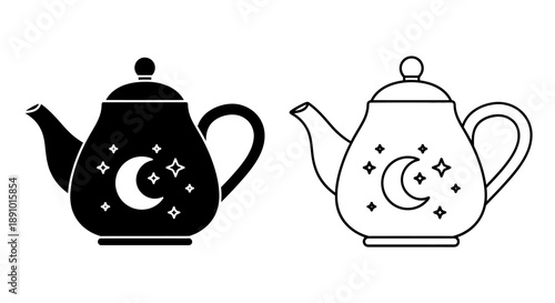 Magical teapot illustration moon stars design