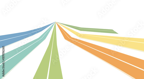 Illustration of colorful, diverging road lanes on a white background, symbolizing freedom and humanity, with a design element for icon or graphic resources on a day of celebration.
