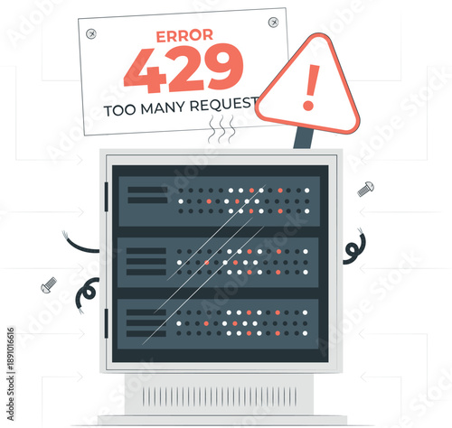 Server Overload Warning Sign on Computer Monitor Displaying Error 429 Too Many Requests