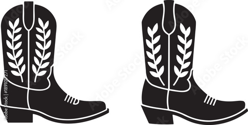 Decorative Western Cowboy Boots Silhouette with Floral Patterns Country Fashion Art