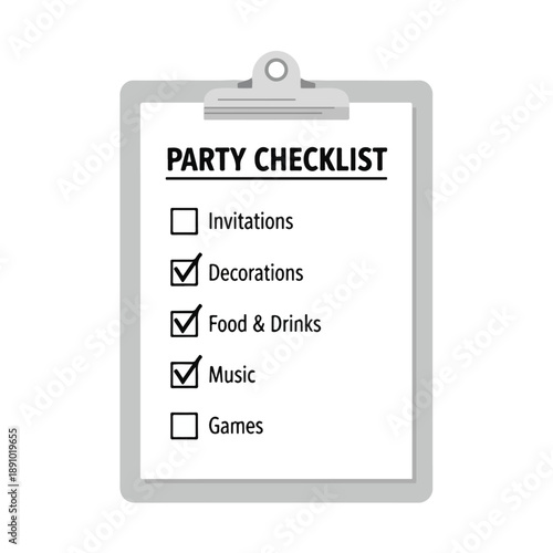 Party Checklist with Invitations Decorations Food and Music