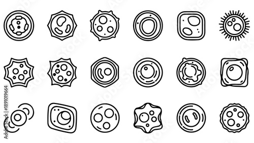 Collection of modern cell icons in simple black line style