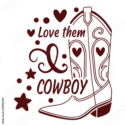 Valentine Cowboy Boot Graphic – Romantic Western Love Heart Illustration, Country Style Wedding Decor Element, Southern Valentines Day Vector, Hand Drawn Floral Boot Silhouette, and Retro Cowgirl Art