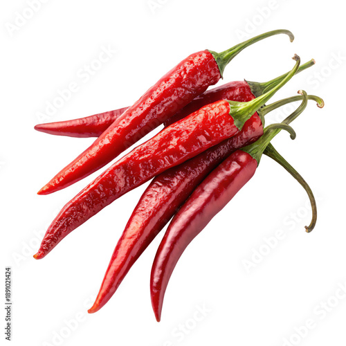 Fresh red chili peppers with green stems