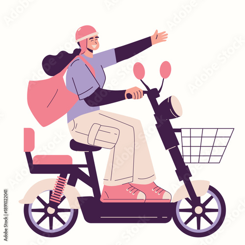 woman daily commute with scooter illustration